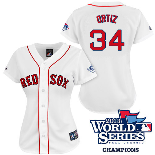 David Ortiz #34 mlb Jersey-Boston Red Sox Women's Authentic 2013 World Series Champions Home White Baseball Jersey